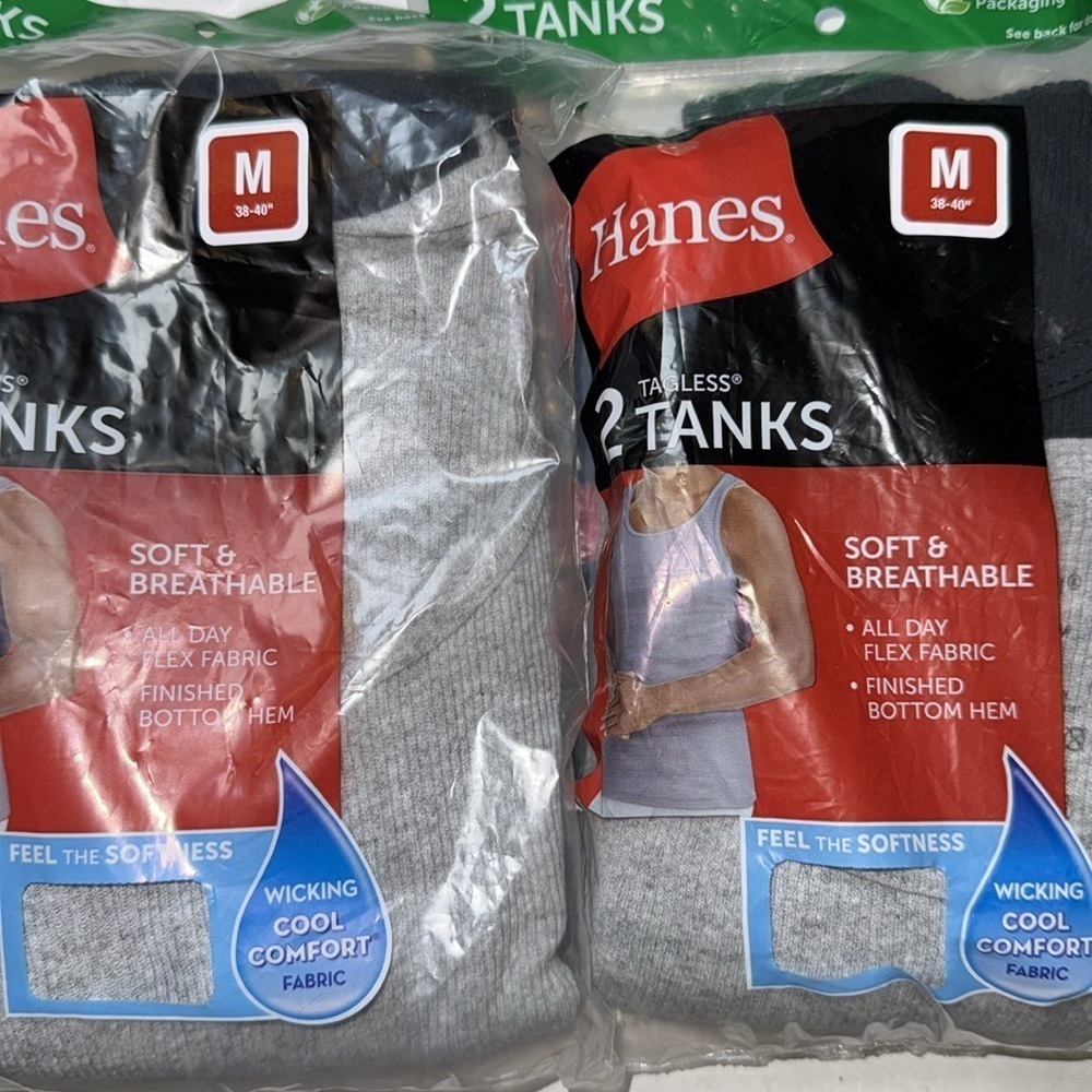 Hanes Tank Top Undershirt, Moisture-Wicking, Cotton Ribbed Tanks, 2-Pack x2